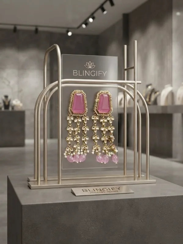 Kundan Purple Emerald-Cut Tassel Earrings