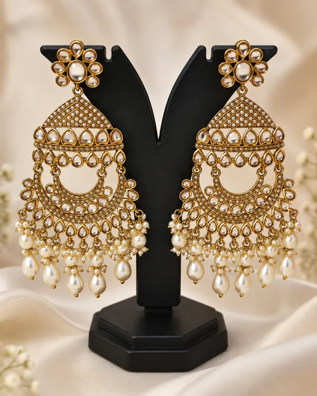 Kundan Chandbali Earrings — Pearl Drop