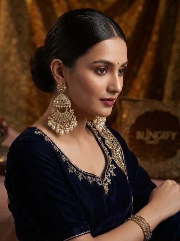 Kundan Chandbali Earrings — Pearl Drop