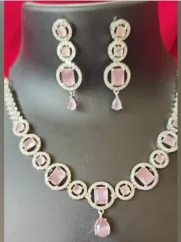 Designer Silver plated pink stone Necklace set