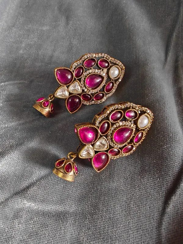 Antique gold-tone kundan jhumki