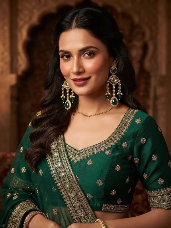 The Royal Chandelier Earrings (Rani Collection) - Gold and green