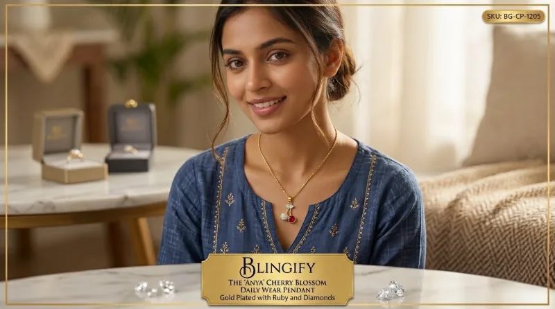 Cherry Blossom Charm Necklace – Anti-Tarnish Gold Plated