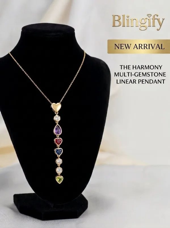 The Harmony Multi-Gemstone Linear Pendant – Anti-Tarnish Gold Plated